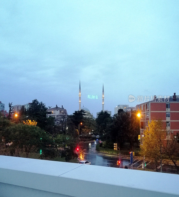 Raining view with Mahya of Istanbul Ataköy